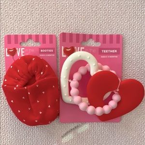 NWT Red Cotton Booties and BPA Free Teether Set